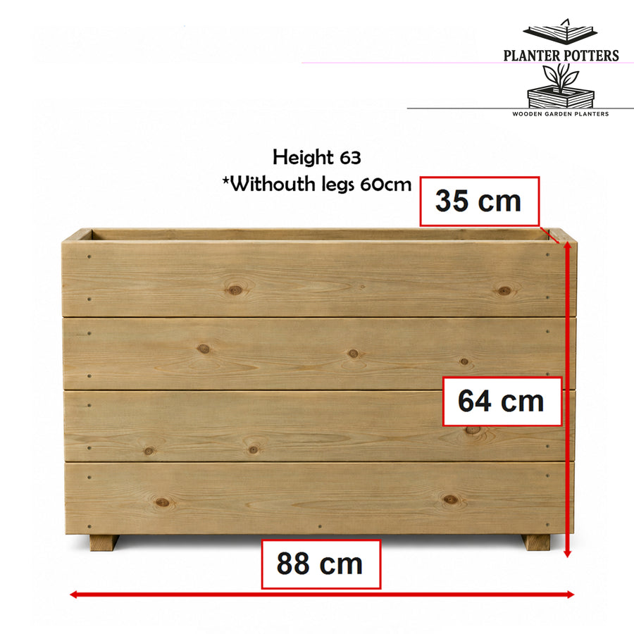 Tall Smooth Wooden Decking Patio Planter – 88 × 35 × 63 cm dimensions and size guide