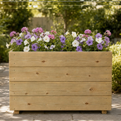 Tall Smooth Wooden Decking Patio Planter – 88 × 35 × 63 cm planted with colourful flowers