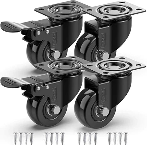 Set of four heavy-duty wheels fitted to a wooden garden planter