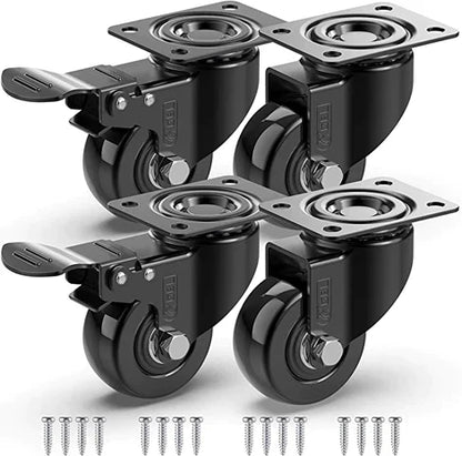 Set of four heavy-duty wheels fitted to a wooden garden planter